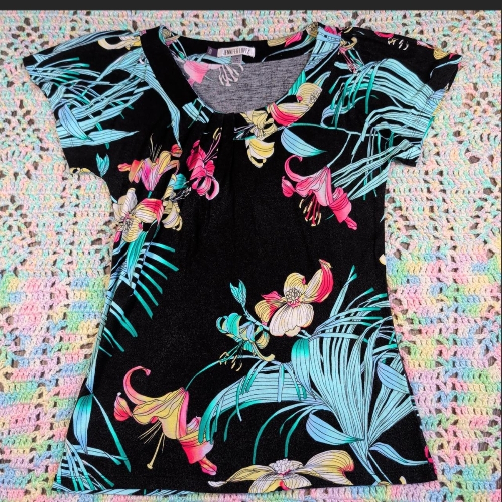Tropical Print Black Top